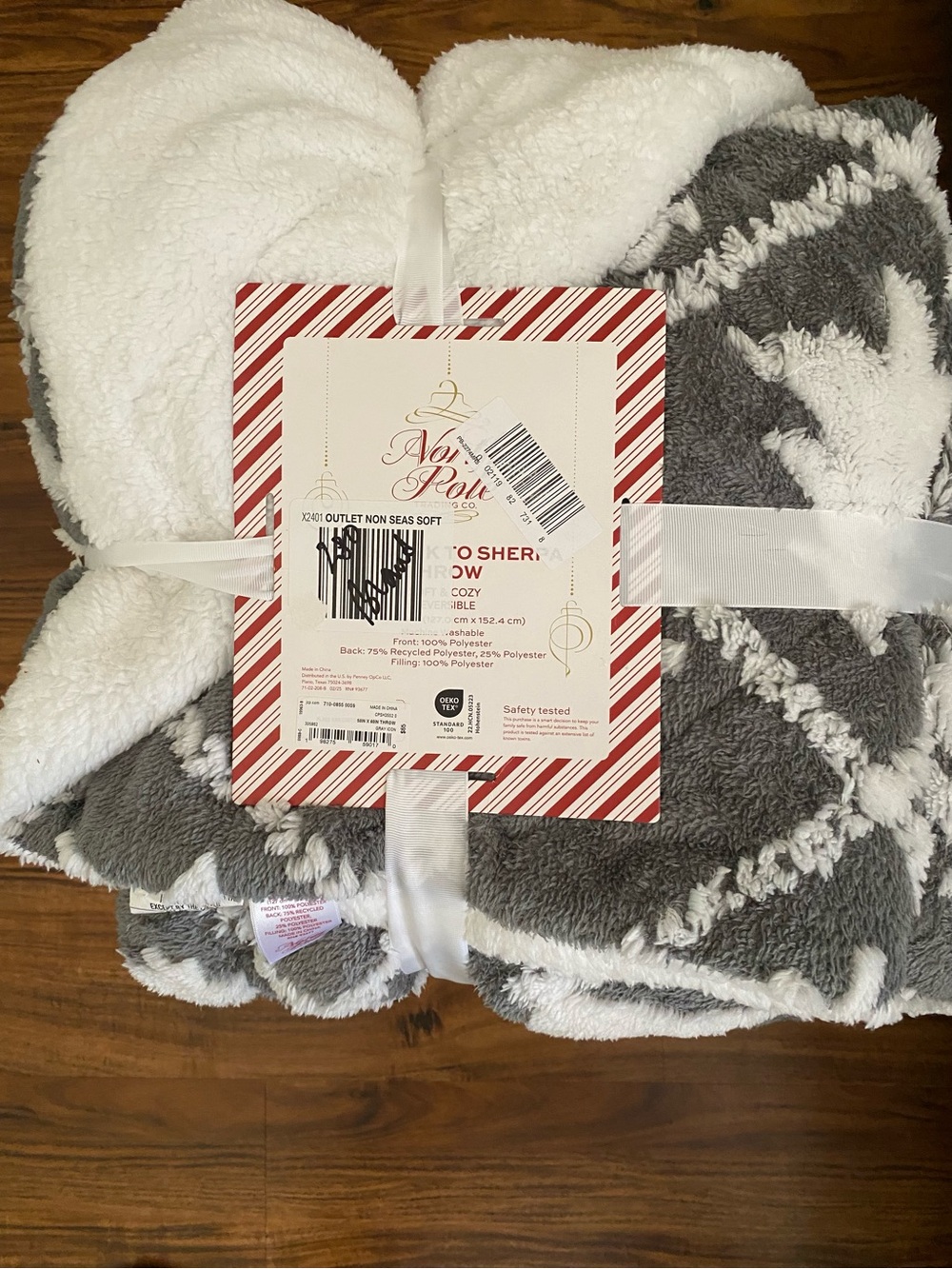 North Pole Trading Co. Reversible Gray & White Sherpa Throw Blanket
